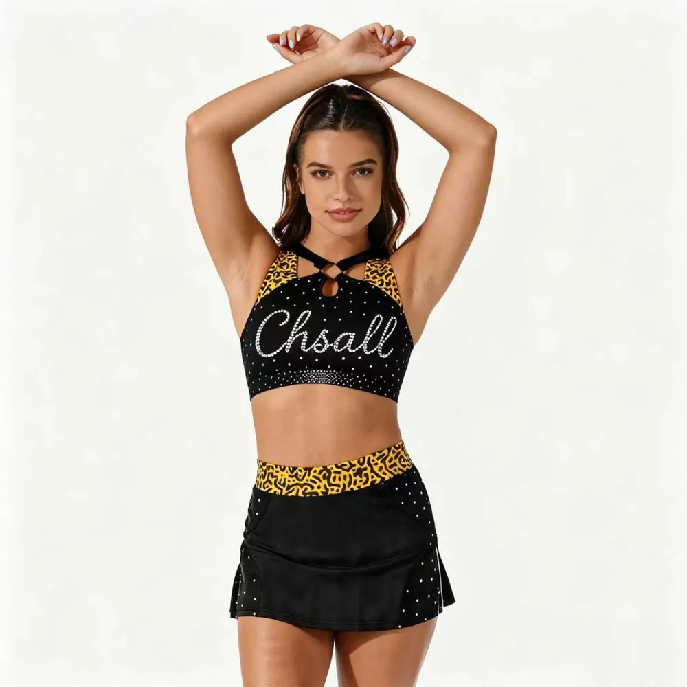 Cheerleading Uniform Rhinestones Shirts & Tops Leopard Print Crop Top Cheer Uniform Teams Dance Wear – photo 5