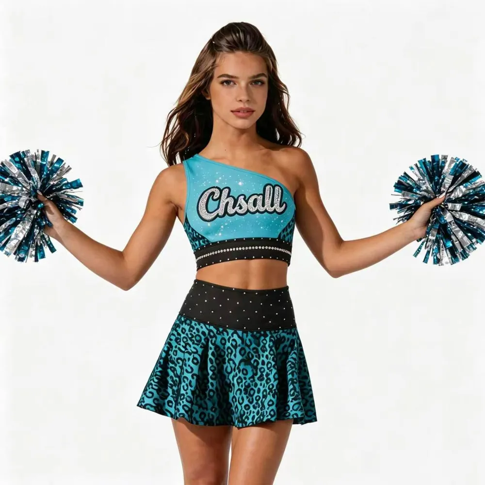 LOGO Cheerleading Uniform Rhinestones Shirts & Tops Leopard Print Crop Top Cheer Uniform Teams Dance Wear – photo 2