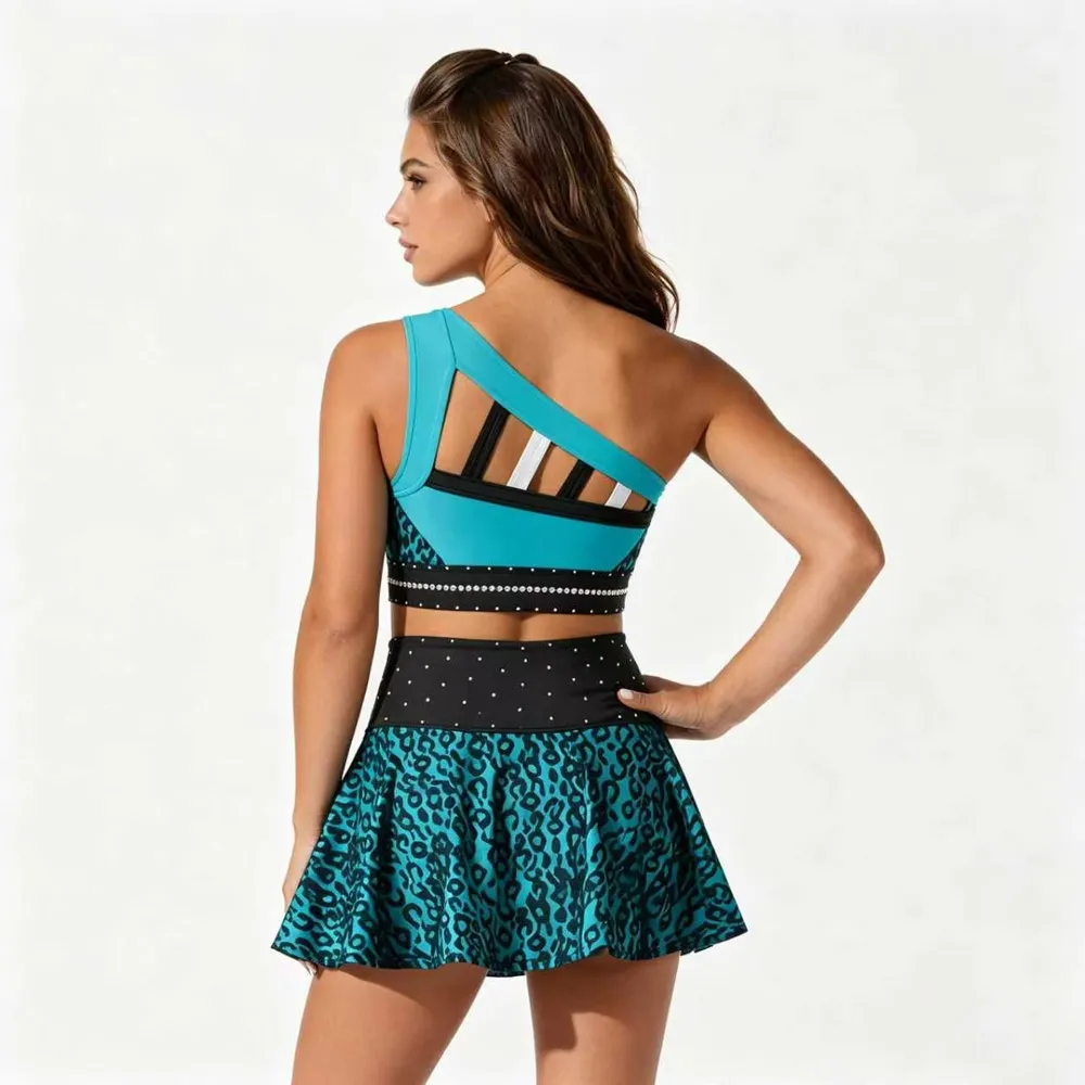 LOGO Cheerleading Uniform Rhinestones Shirts & Tops Leopard Print Crop Top Cheer Uniform Teams Dance Wear – photo 3