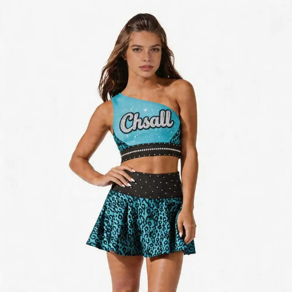 LOGO Cheerleading Uniform Rhinestones Shirts & Tops Leopard Print Crop Top Cheer Uniform Teams Dance Wear – photo 4
