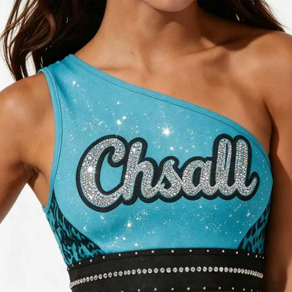 LOGO Cheerleading Uniform Rhinestones Shirts & Tops Leopard Print Crop Top Cheer Uniform Teams Dance Wear – photo 5