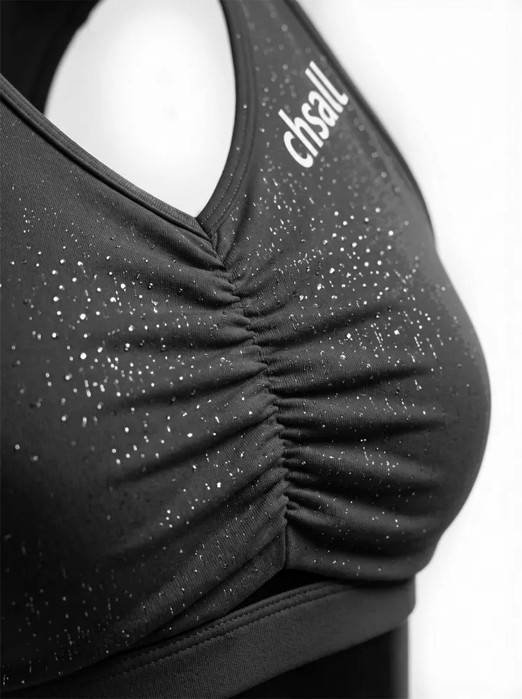 Plastisol Printing Grey Shirts & Tops Sparkle Halter Racerback Shiny Cheerleading Practice Wear Short Uniform – photo 3