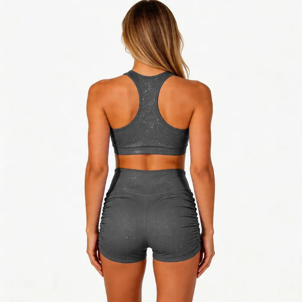 Plastisol Printing Grey Shirts & Tops Sparkle Halter Racerback Shiny Cheerleading Practice Wear Short Uniform – photo 4