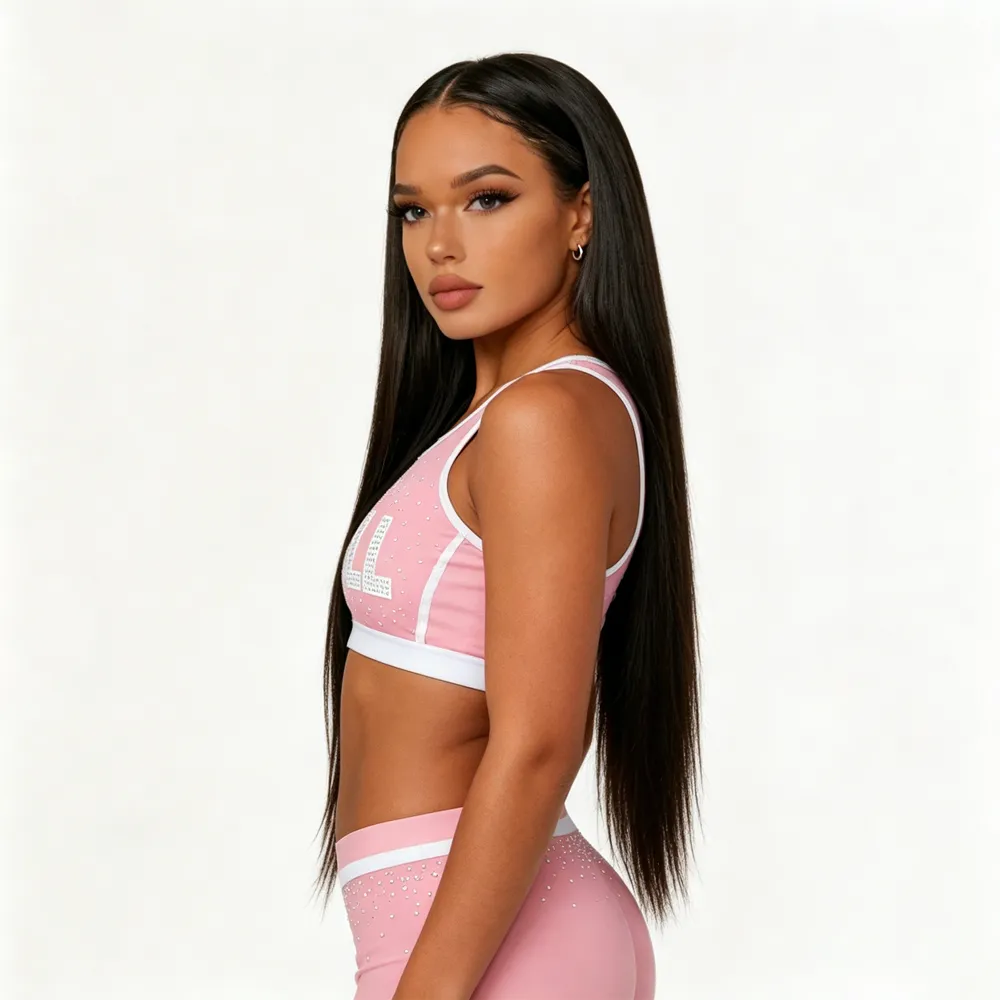 logo Rhinestones Shirts & Tops Strappy Crisscross Back Design Shiny Cheerleading Practice Wear pink Color Shorts Uniforms – photo 4