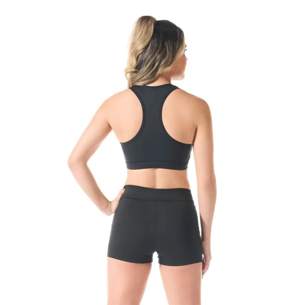 Girls Cheerleading Uniform Black Ruched Halter Crop Top with Shorts Dance Wear for Competition Training with Bow – photo 2