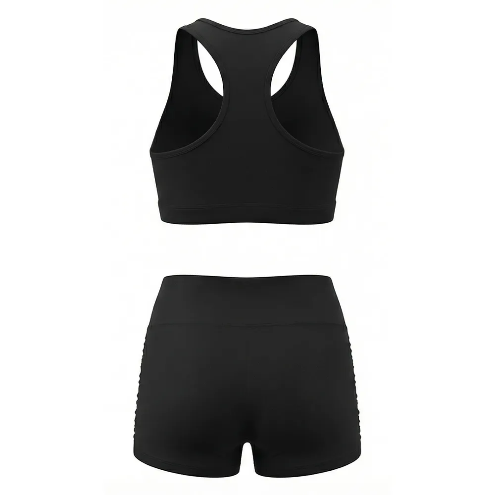 Girls Cheerleading Uniform Black Ruched Halter Crop Top with Shorts Dance Wear for Competition Training with Bow – photo 4