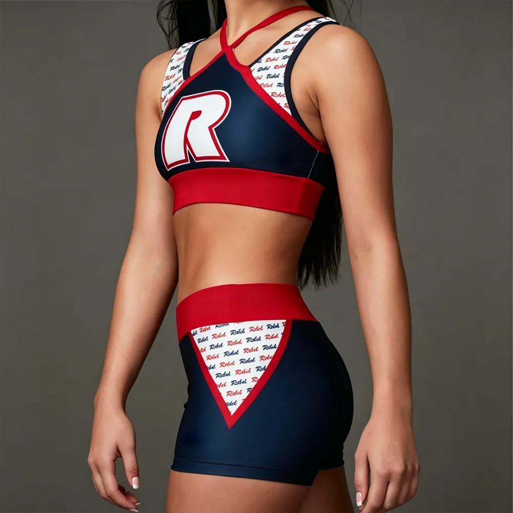 Sparkle Cheerleading Outfit for Teens Navy Red White Logo Crop Top Cheer Uniform for Competition School Cheer – photo 3
