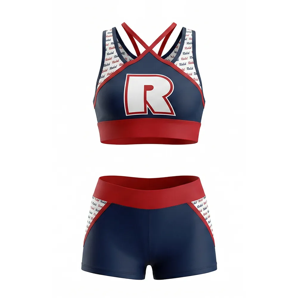 Sparkle Cheerleading Outfit for Teens Navy Red White Logo Crop Top Cheer Uniform for Competition School Cheer – photo 5