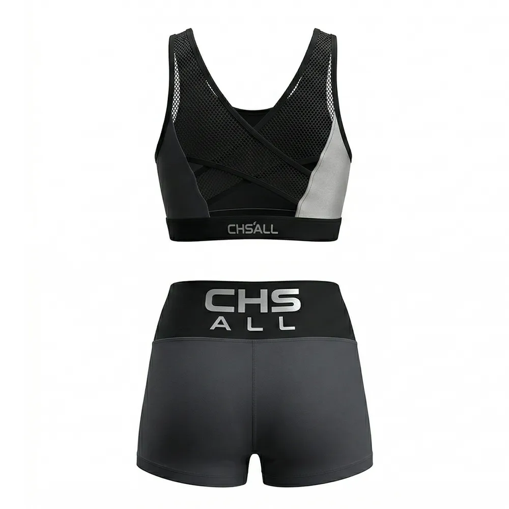 Athletic Cheerleading Outfit for Teens Grey Black White V Neck Crop Top Cheer Uniform for Dance Practice – photo 2