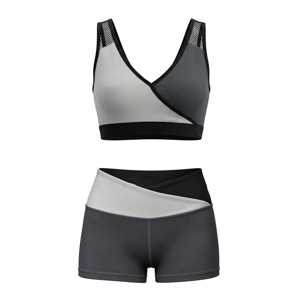 Athletic Cheerleading Outfit for Teens Grey Black White V Neck Crop Top Cheer Uniform for Dance Practice – photo 3