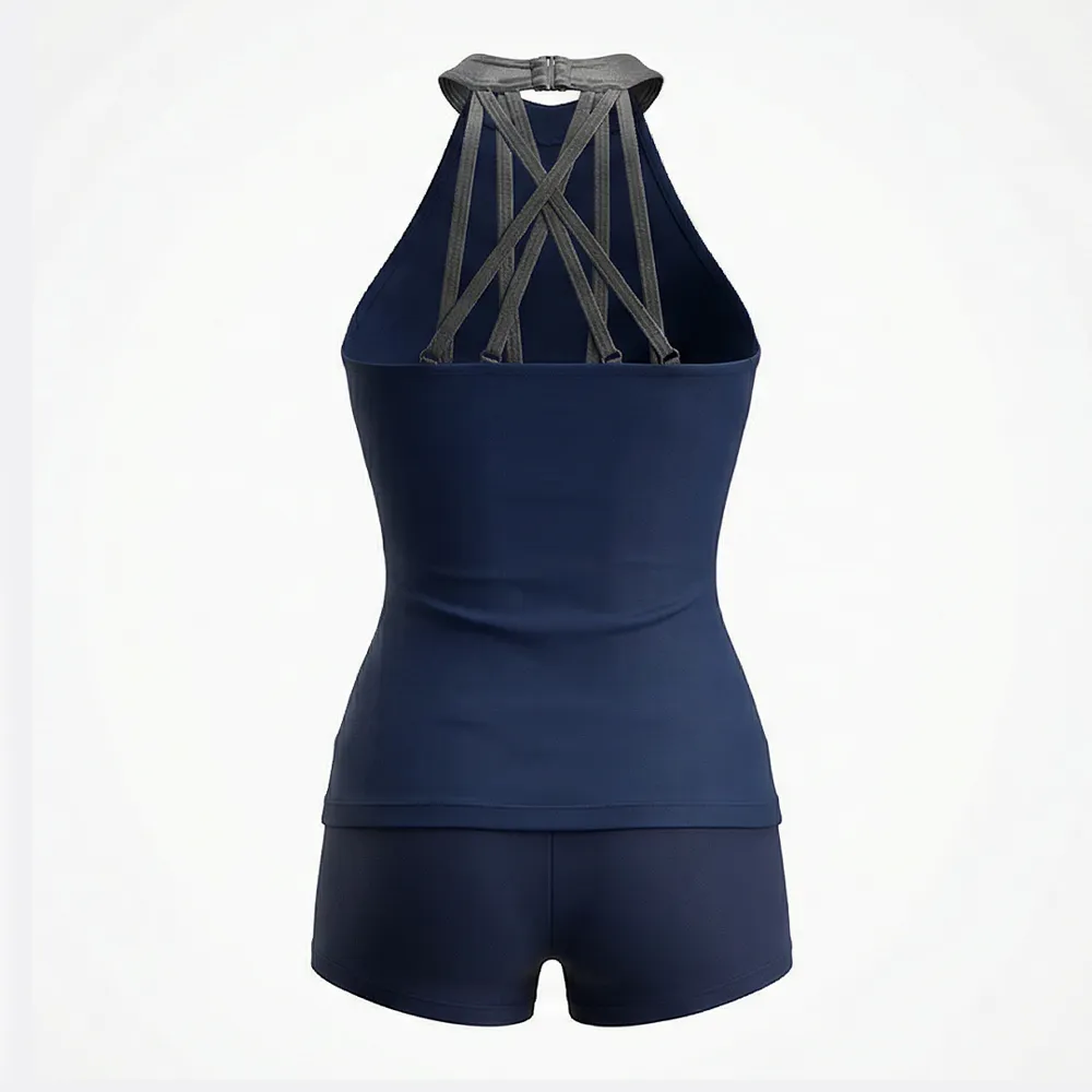 Athletic Cheerleading Outfit Teens Navy Logo Halter Tank Top Cheer Uniform for Dance Practice – photo 2