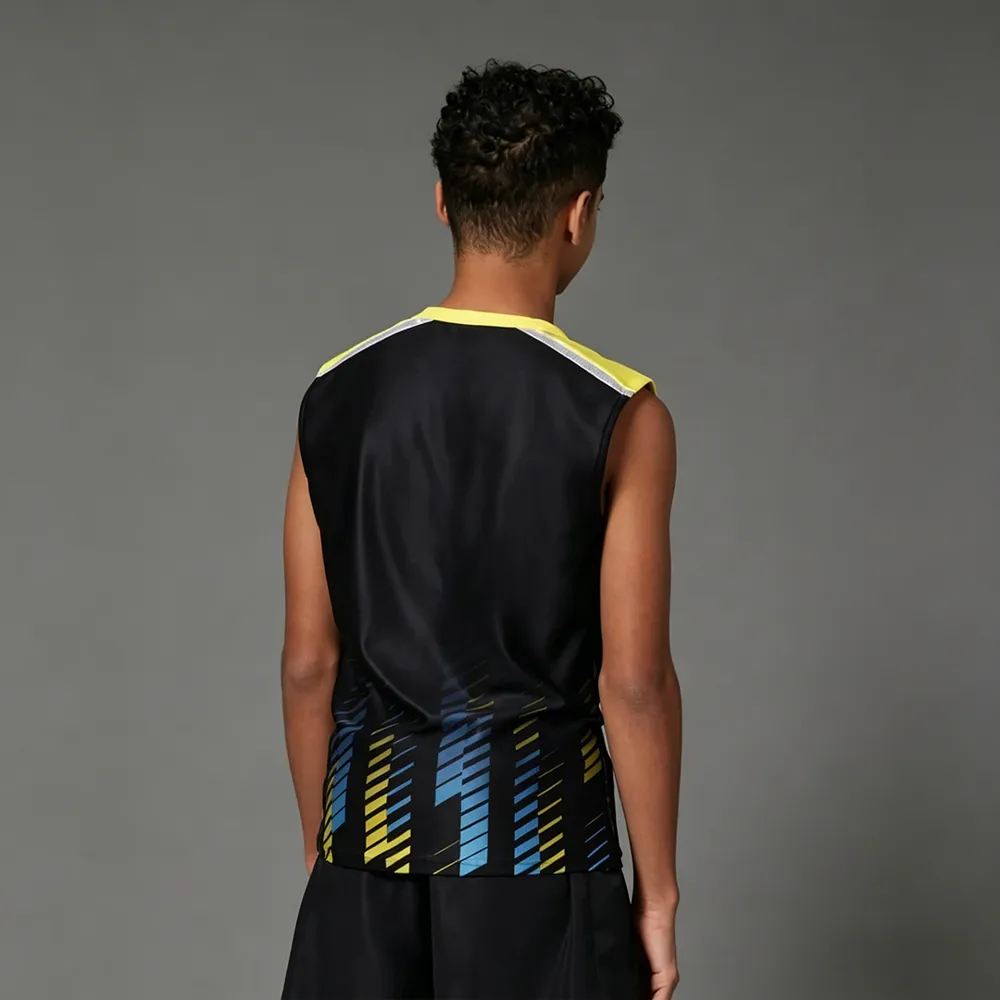 Athletic Boys Cheerleading Outfit Black Yellow Blue Sleeveless Top CHSALL Cheer Uniform for Practice – photo 2