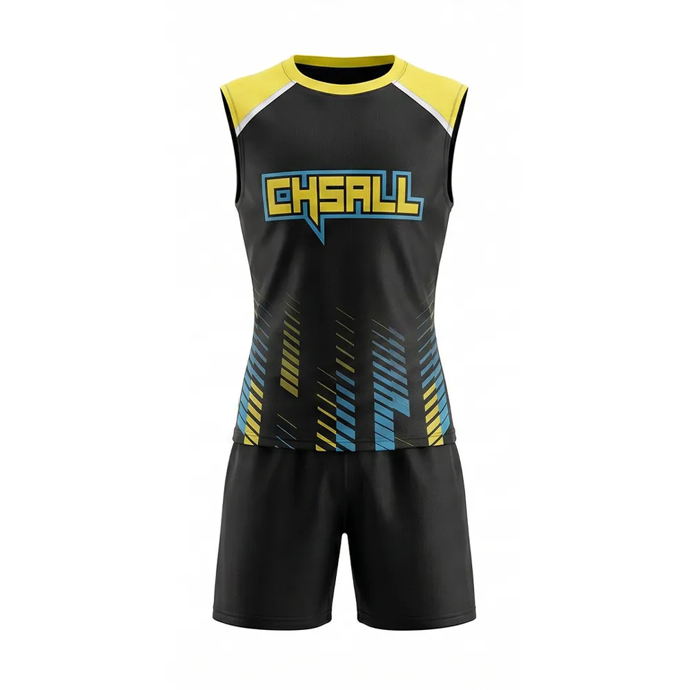 Athletic Boys Cheerleading Outfit Black Yellow Blue Sleeveless Top CHSALL Cheer Uniform for Practice – photo 4