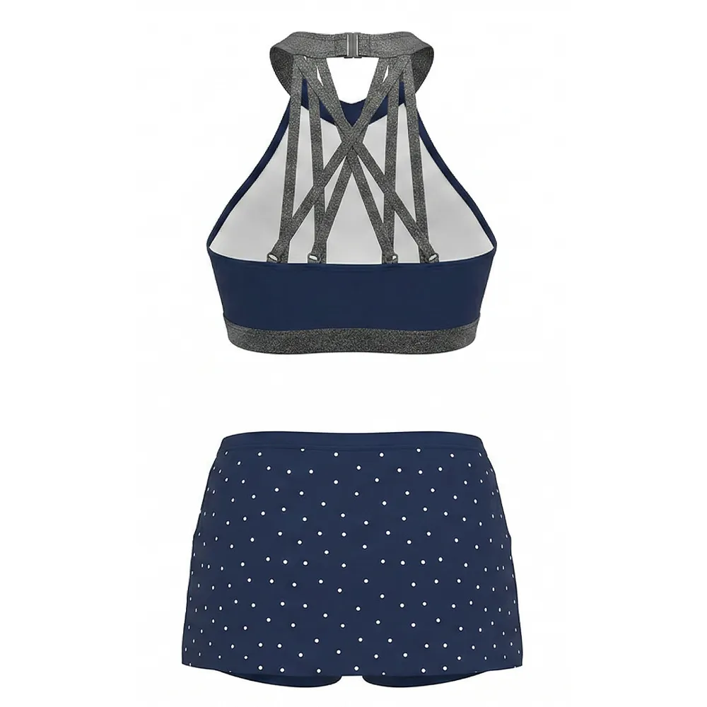 Cheerleading Uniform Navy Silver Logo Halter Cheer Wear Crop Top with Skort for All Star Cheer – photo 2