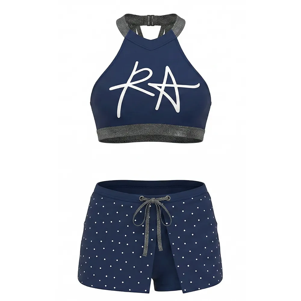 Cheerleading Uniform Navy Silver Logo Halter Cheer Wear Crop Top with Skort for All Star Cheer – photo 3