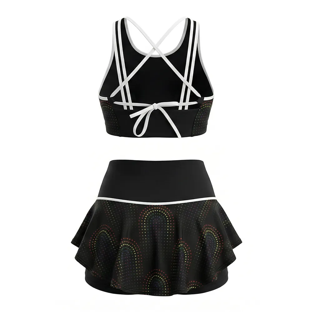 All Star Cheerleading Uniform Black Rainbow Print CHSALL Cheer Outfit Crop Top with Skirt – photo 5