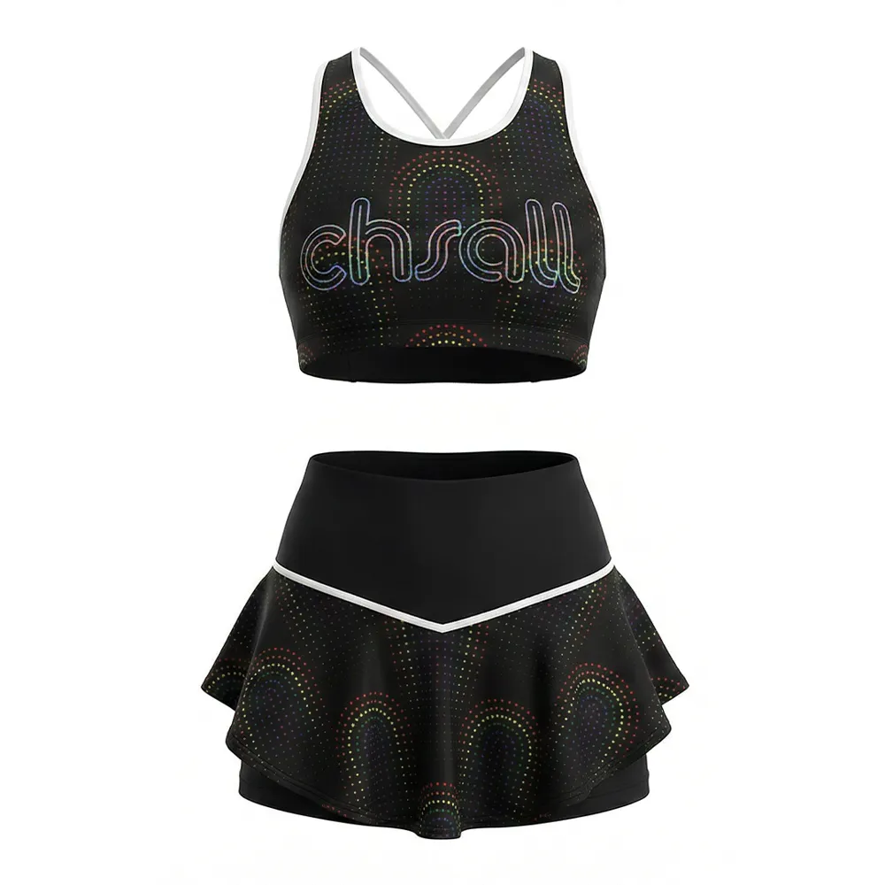 All Star Cheerleading Uniform Black Rainbow Print CHSALL Cheer Outfit Crop Top with Skirt – photo 6