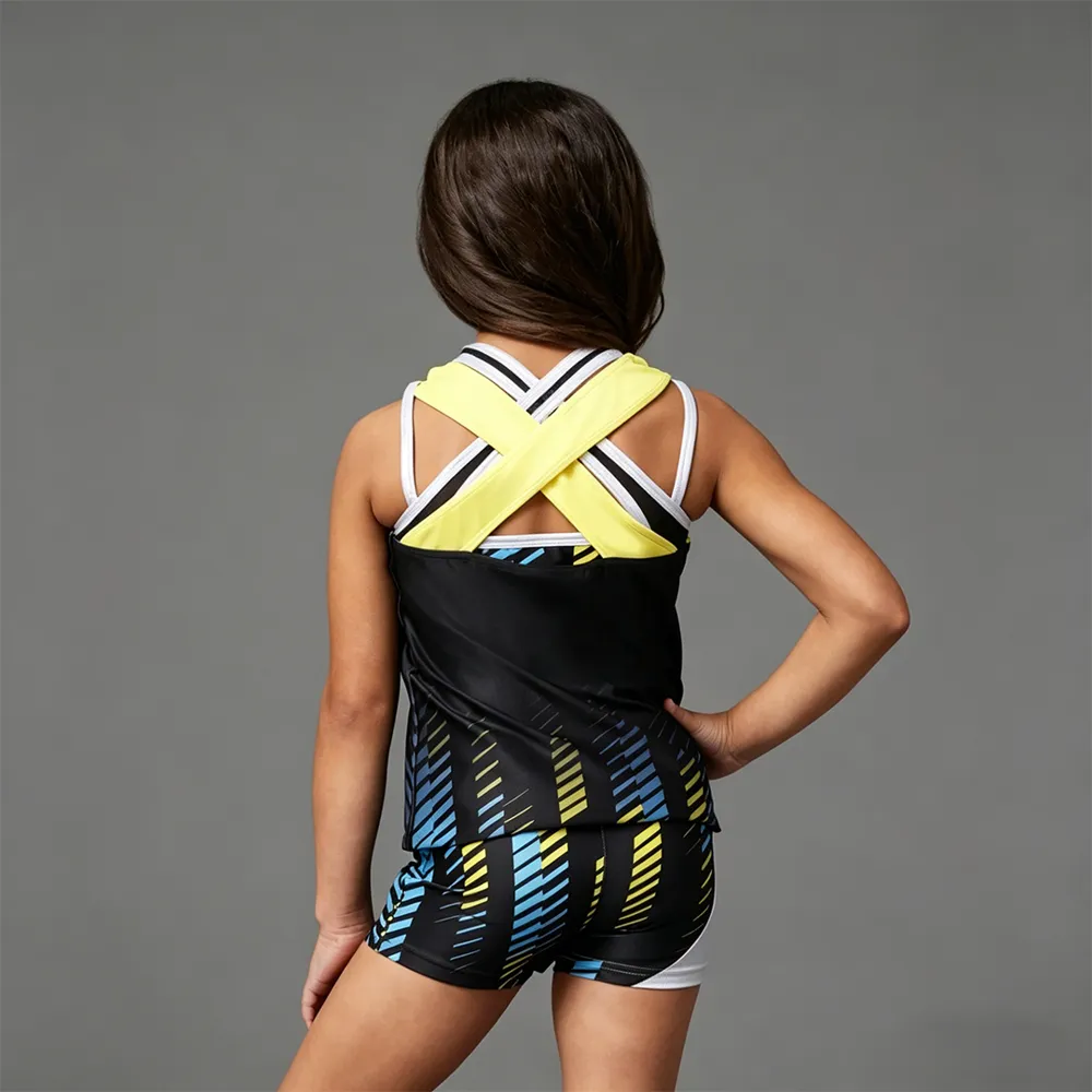 Professional Girls Cheerleading Uniform Black Yellow Blue Sleeveless Cheer Dress CHSALL Cheer Outfit for All Star Cheer – photo 2