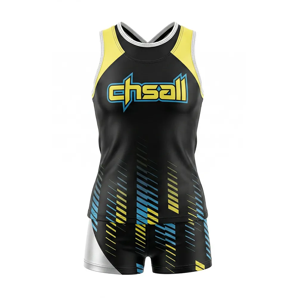 Professional Girls Cheerleading Uniform Black Yellow Blue Sleeveless Cheer Dress CHSALL Cheer Outfit for All Star Cheer – photo 3