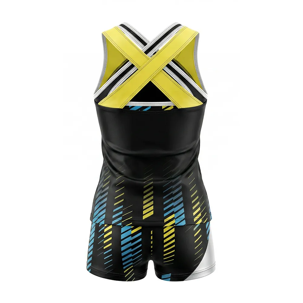 Professional Girls Cheerleading Uniform Black Yellow Blue Sleeveless Cheer Dress CHSALL Cheer Outfit for All Star Cheer – photo 4