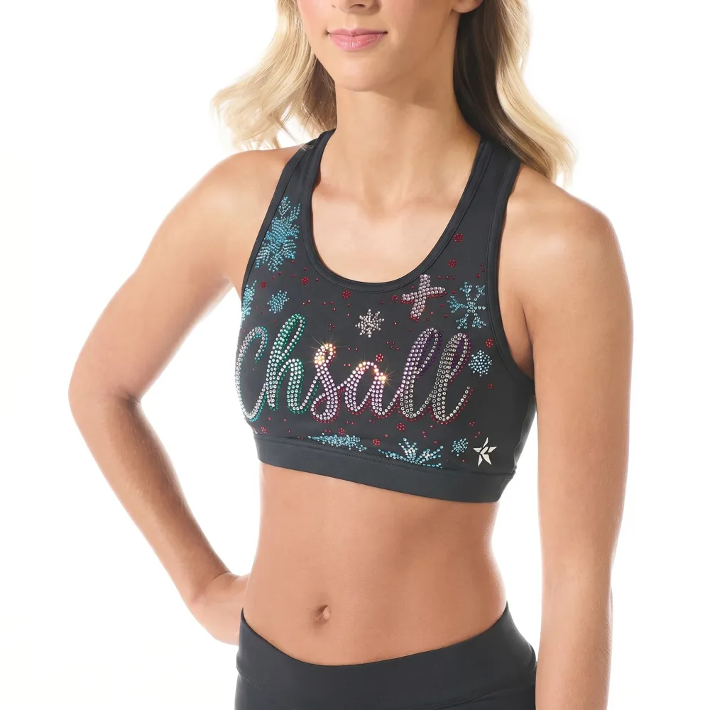 All Star Cheer Sports Bra Girls Rhinestone Snowflake Spandex Practice Wear Team Cheerleading Uniform – photo 2