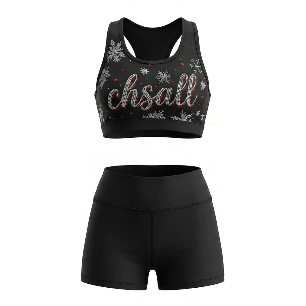 All Star Cheer Sports Bra Girls Rhinestone Snowflake Spandex Practice Wear Team Cheerleading Uniform – photo 3