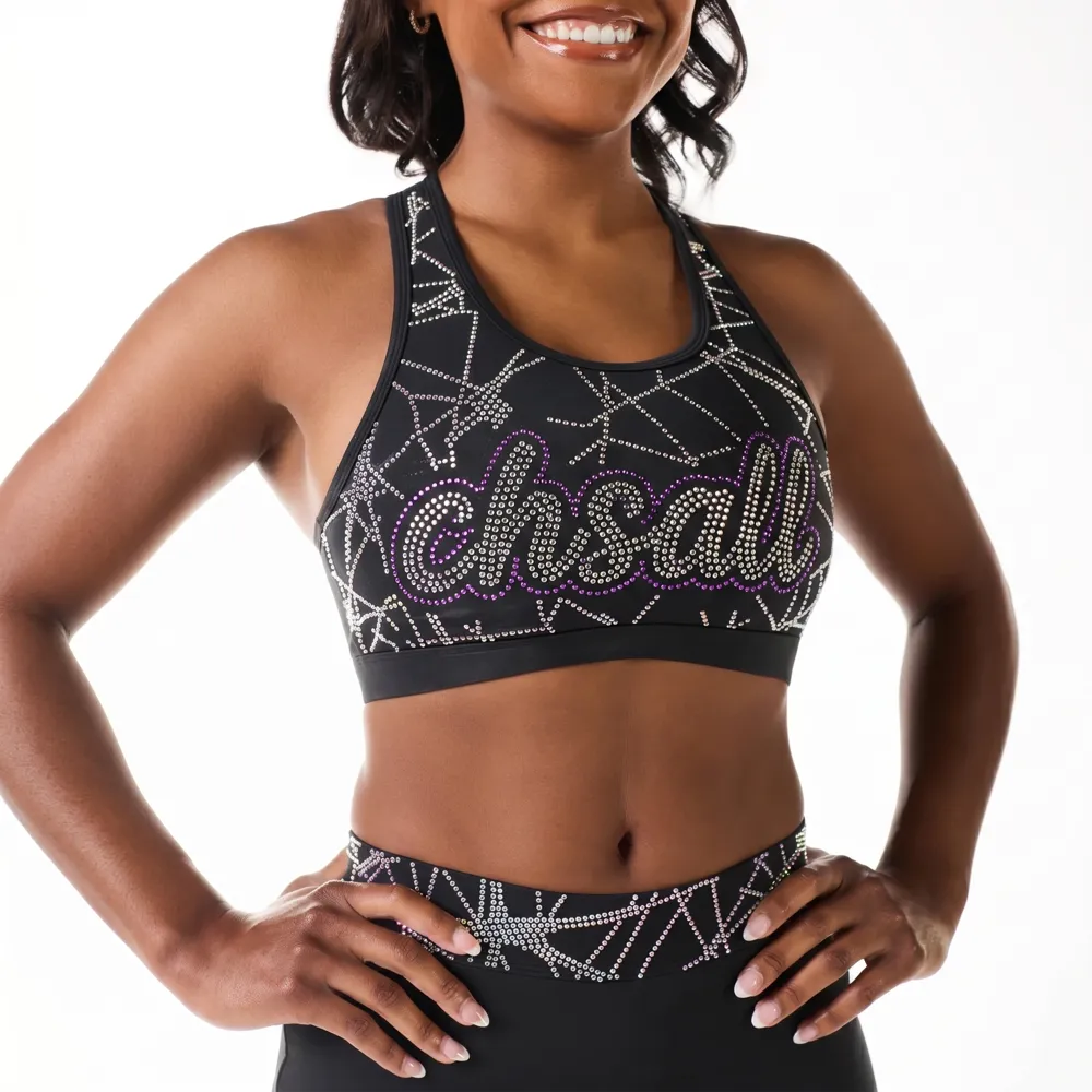 All Star Edgy Geometric Cheer Practice Set Black Racerback Rhinestone Crop Top with Skirt – photo 2