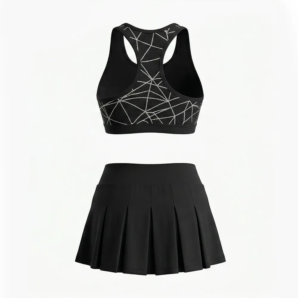All Star Edgy Geometric Cheer Practice Set Black Racerback Rhinestone Crop Top with Skirt – photo 3