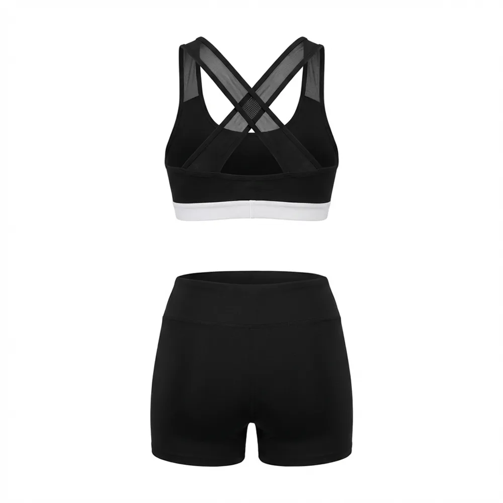 All Star Black White Cheer Set Breathable Mesh High Neck Crop Top with Stripe Shorts for Performances – photo 4