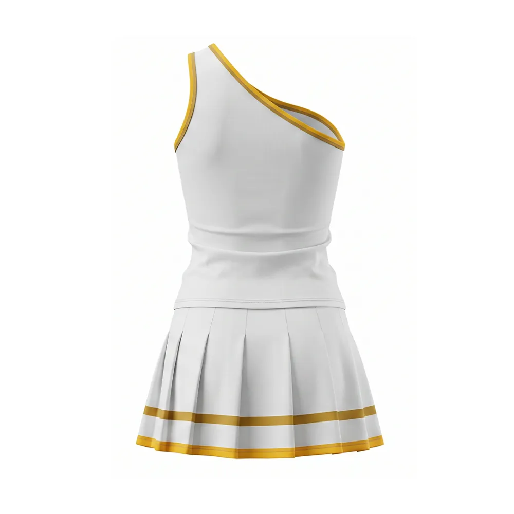Game Day Ready White Gold Cheer Uniform Hornet Mascot One Shoulder Top & Skirt for Teen Girls – photo 2