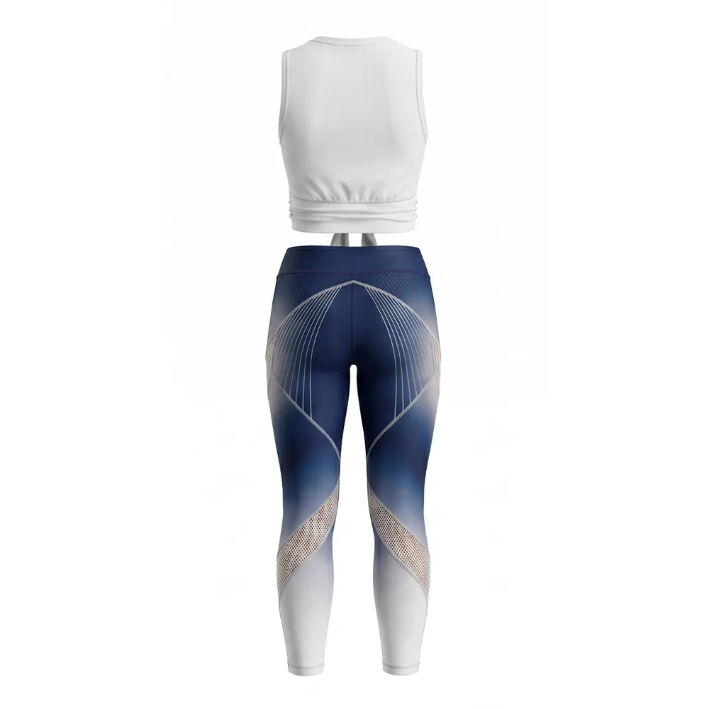 Competition-Ready White Cheer Top Rhinestone Tie-Front with Blue Ombre Mesh Leggings for Girls – photo 3