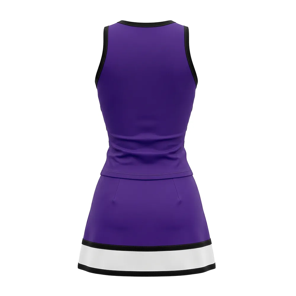 Competition-Ready Purple White Cheer Uniform Sleeveless Top & Skirt with Pom Poms for Girls – photo 4