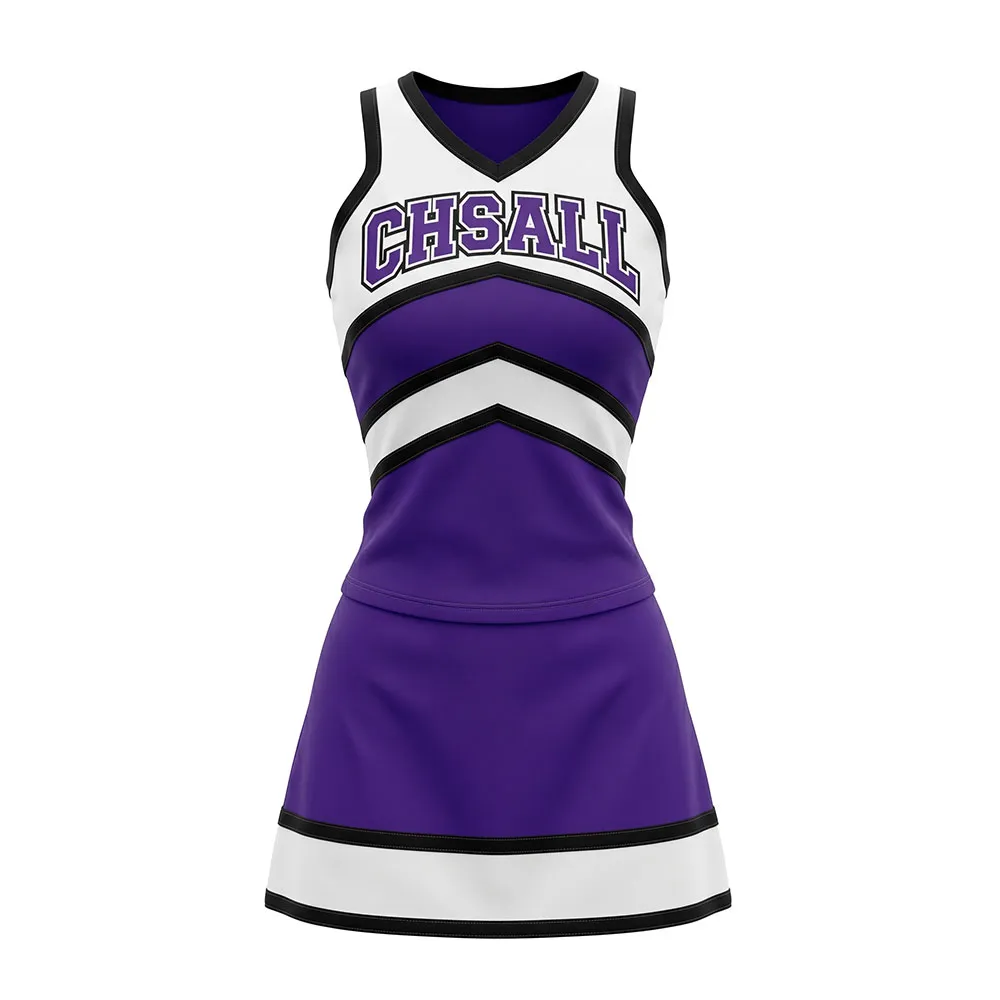 Competition-Ready Purple White Cheer Uniform Sleeveless Top & Skirt with Pom Poms for Girls – photo 5