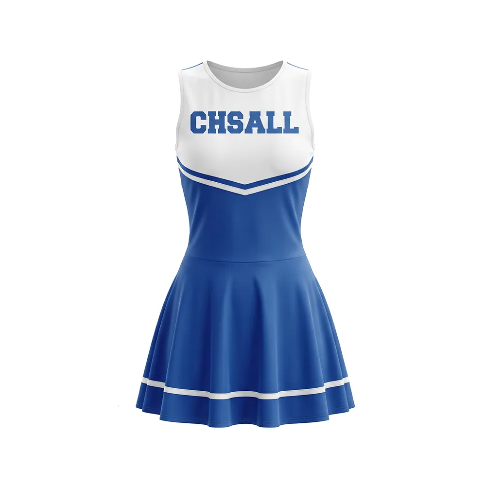 Blue White Cheerleading Dress Outfit Set with Pom Poms Kids Girls School Competition Cheer Costume – photo 4