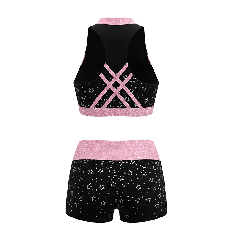 Team Black Pink Star Cheerleading Uniform Set with Shimmer Trim and CHSALL Logo for Girls – photo 4