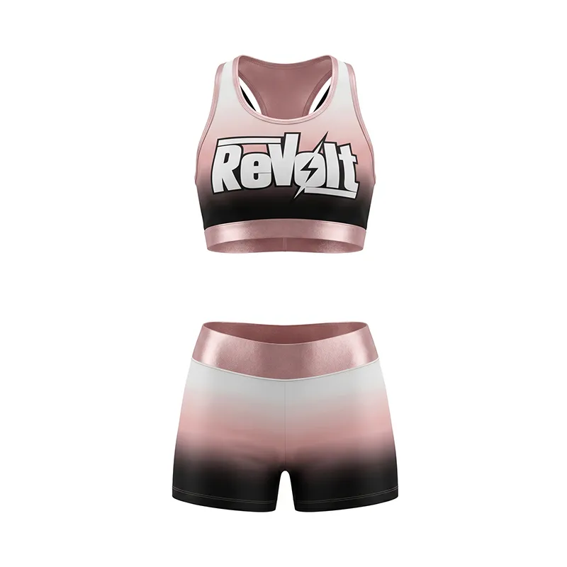 Youth Trendy Pink Black Ombre Cheer Outfit with CHSALL Logo and Matching Metallic Trim – photo 4