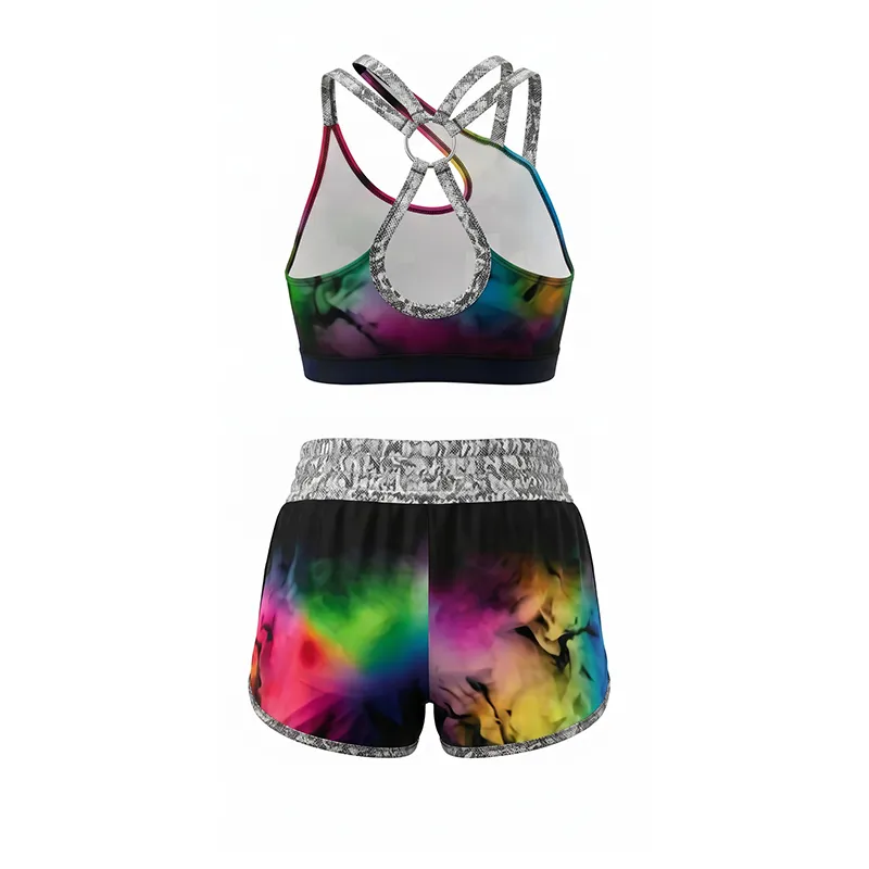 All Star Rainbow Tie-Dye Cheer Set CHSALL Logo Asymmetric Top with Matching Shorts for Team – photo 5