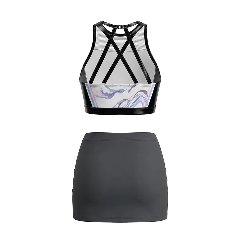 Youth Modern Marble Print Cheer Outfit with CHSALL Logo and Polka Dot Mesh Neckline for Girls – photo 5
