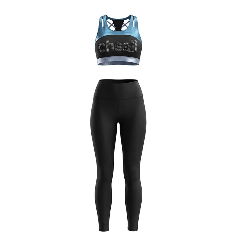 All Star Trendy Teal Black Cheerleading Uniform Set with Rhinestone CHSALL Logo for Girls – photo 4
