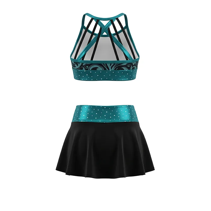 Team Teal Navy Cheerleading Uniform Set with Rhinestone Trim and CHSALL Logo for Girls – photo 4