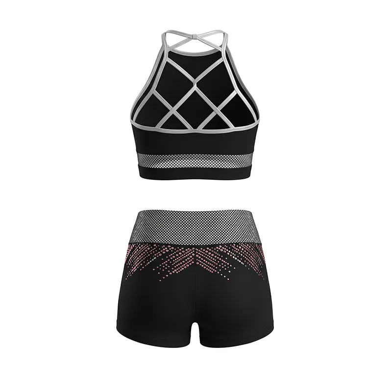 All Star Black Pink Cheer Set Cheer Practice CHSALL Logo Rhinestone Crop Top with Matching Shorts – photo 4