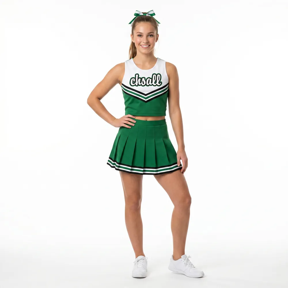 Team Green White Cheerleading Uniform with CHSALL Logo for Pep Rallies and Competitions – photo 2