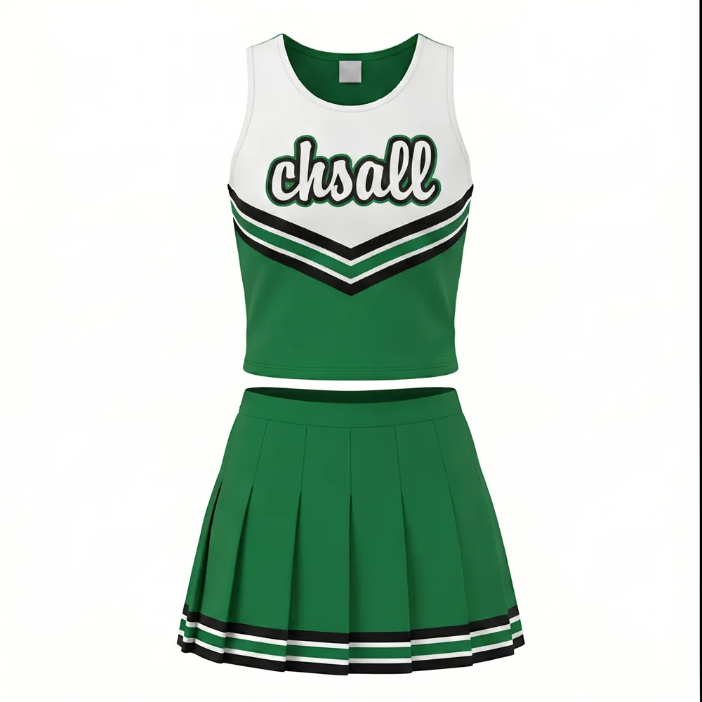 Team Green White Cheerleading Uniform with CHSALL Logo for Pep Rallies and Competitions – photo 3