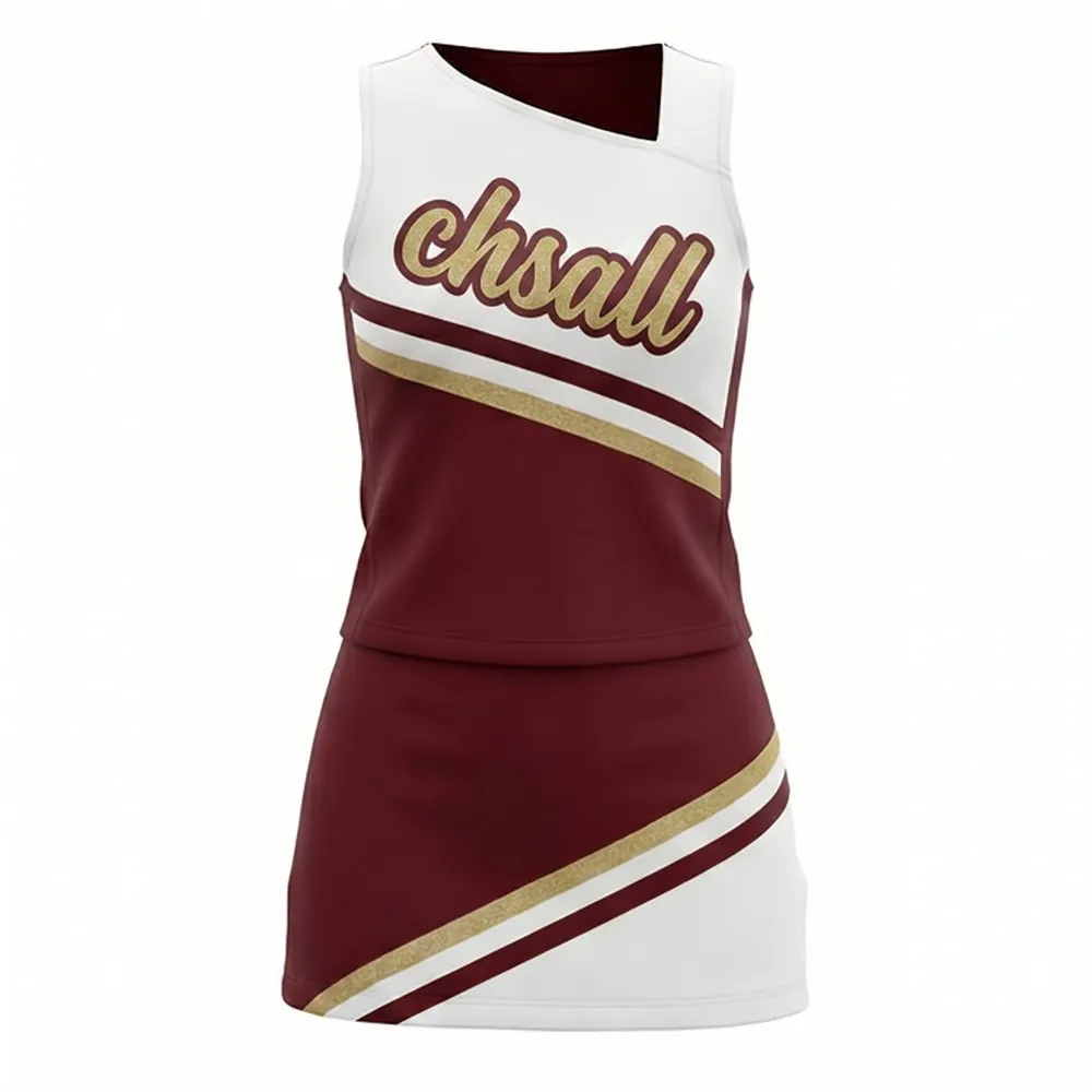 All Star Maroon Gold Cheer Dress CHSALL Logo with Pom Poms for Pro Football Spirit Team – photo 4