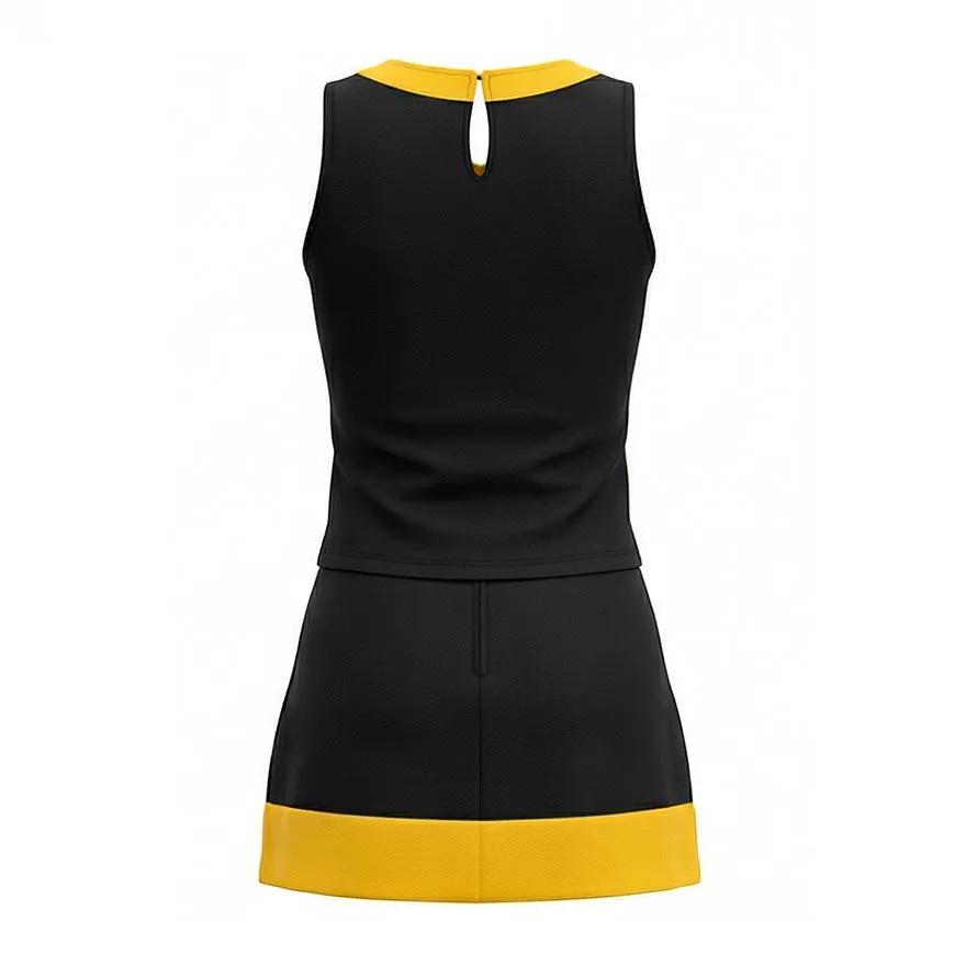 Varsity Style Black Yellow Cheer Outfit with Matching Pom Poms for School Basketball Pep Rallies – photo 4