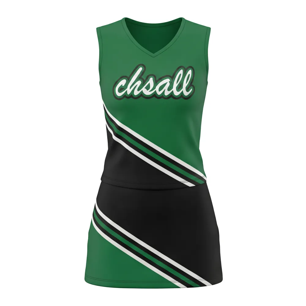 Women's Green Black Cheerleading Dress with CHSALL Logo for High School Football Spirit Games – photo 3