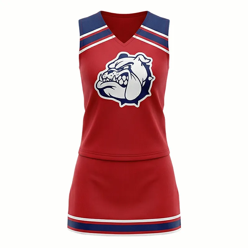 Team Red Blue Bulldogs Cheerleading Uniform Set with Mascot for Competitive Cheer Performances – photo 3
