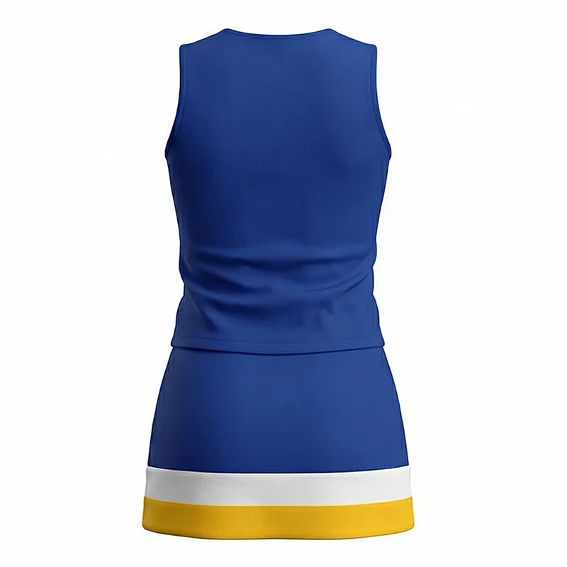 High School Blue Yellow Cheerleading Uniform with CHSALL Logo for Football Pep Rallies – photo 4