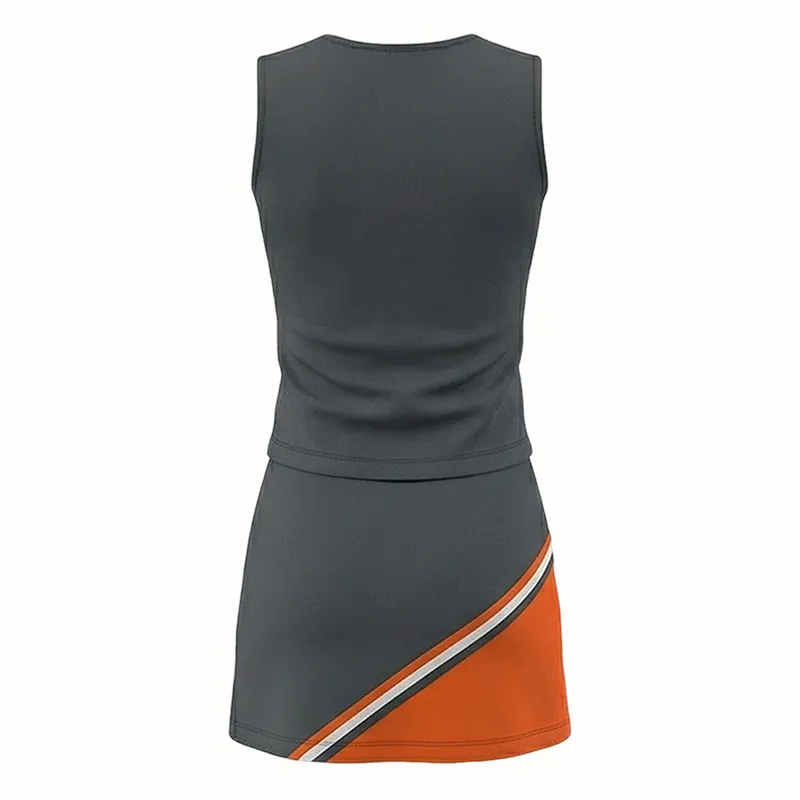 Modern Gray Orange Cheerleading Uniform with Sleeveless Top for Competitive Cheer Teams – photo 4