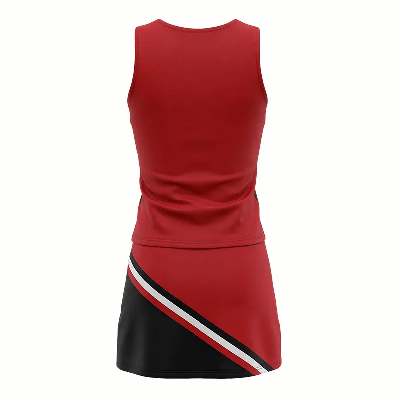 Game Day VarsityRed Black Cheer Outfit Sleeveless Top and Skirt with Matching Pom Poms – photo 4